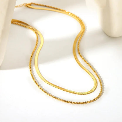 Double Layer Herringbone & Rope Necklace (Gold & Silver)