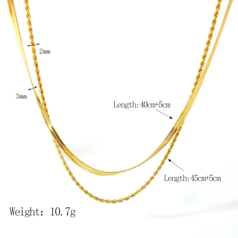 Double Layer Herringbone & Rope Necklace (Gold & Silver)