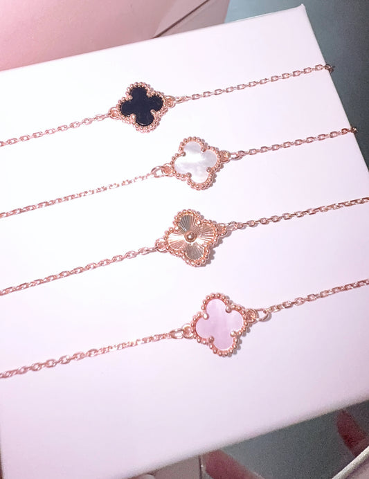 Rose Gold Baby Clover Bracelet (925, Vermeil)