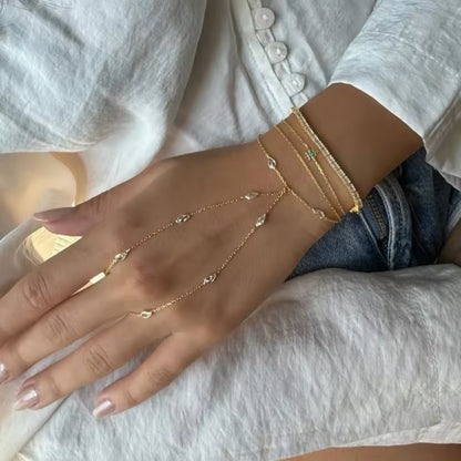 Bezel Hand Chain Ring Bracelet (Gold & Silver)