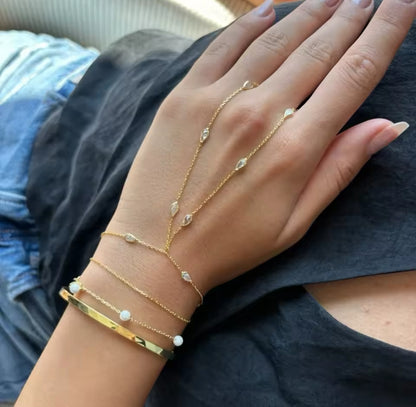 Bezel Hand Chain Ring Bracelet (Gold & Silver)