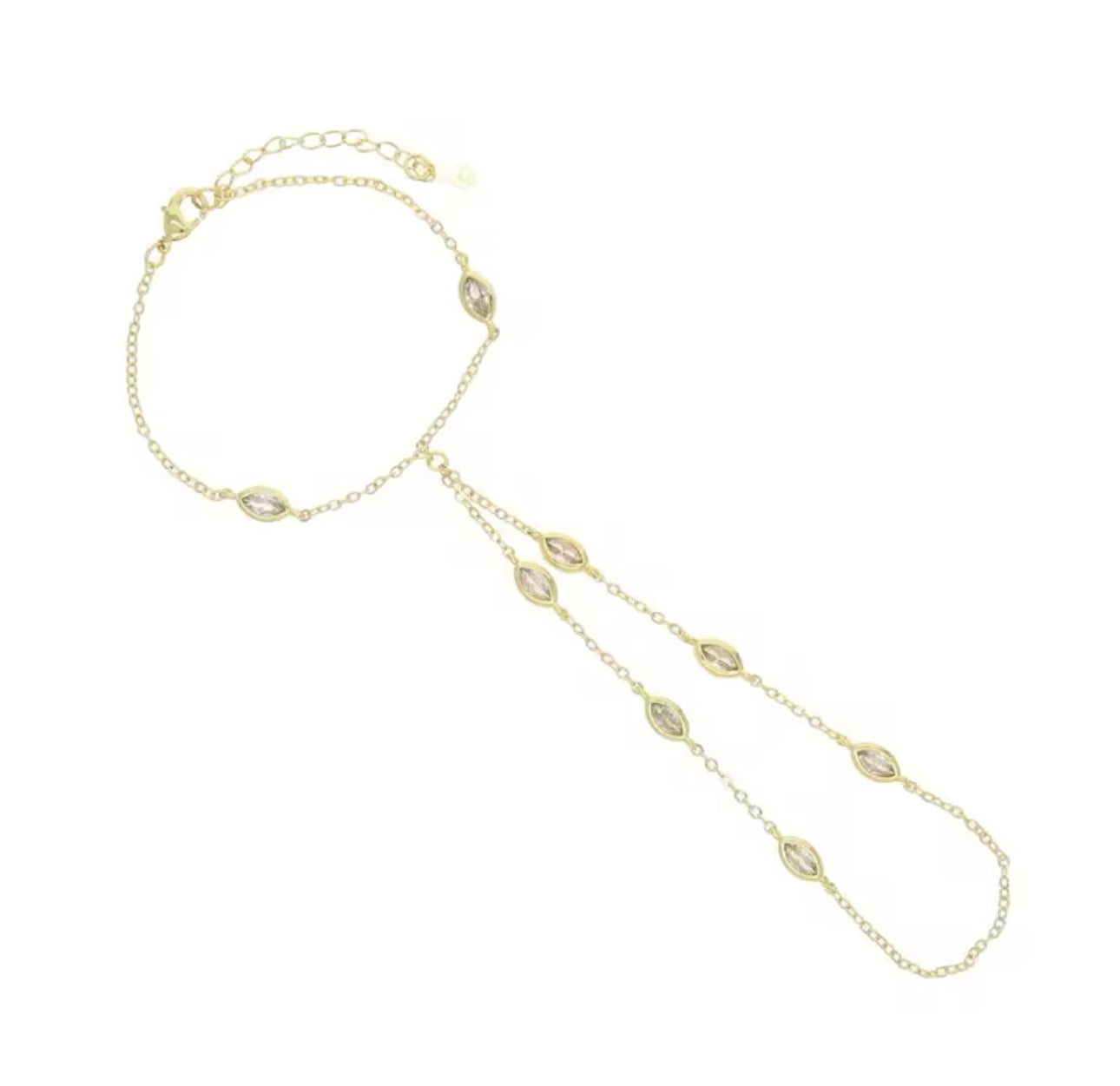 Bezel Hand Chain Ring Bracelet (Gold & Silver)