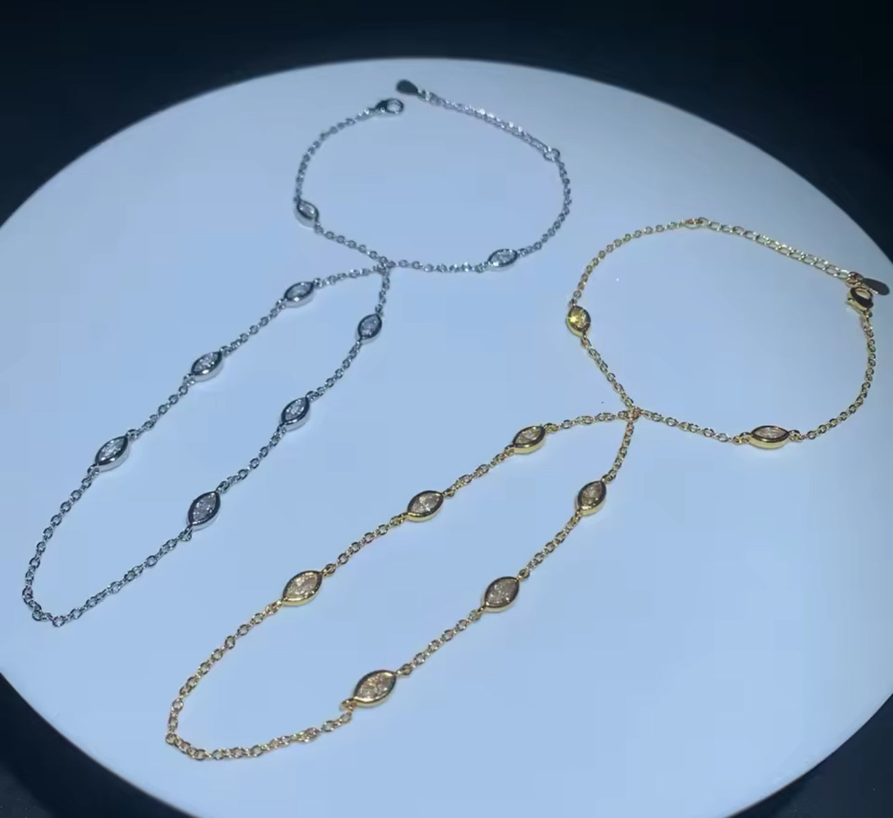 Bezel Hand Chain Ring Bracelet (Gold & Silver)