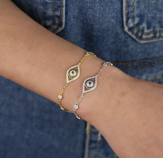 Silver Demure Evil Eye Bracelet (Mix Metal)