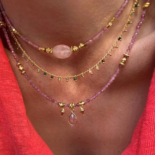 Pink Tourmaline & Rose Quartz Triple Necklace