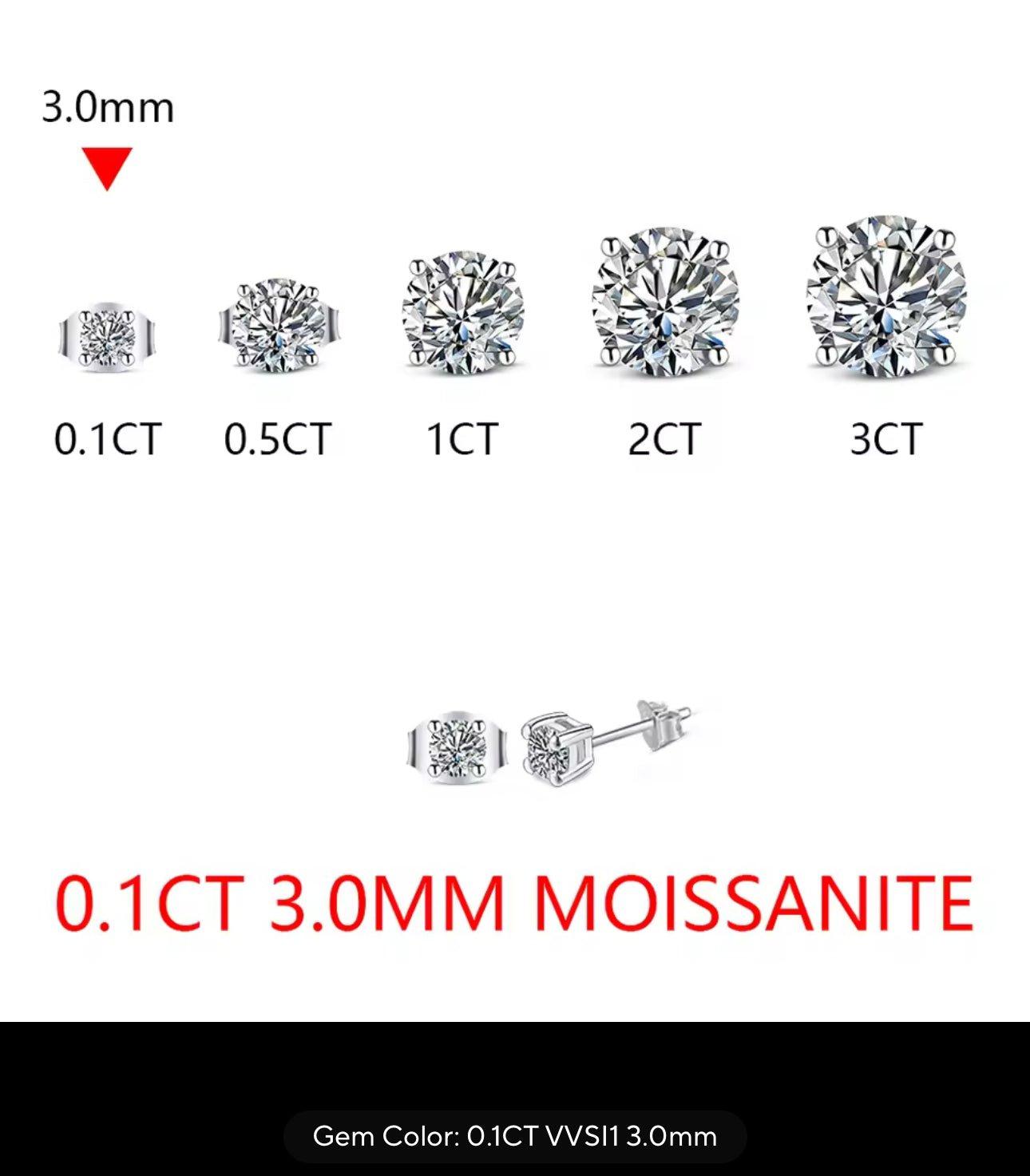 Silver Classic Moissanite GRA 4 Prong Solitaire (925, Vermeil 3mm-8mm)
