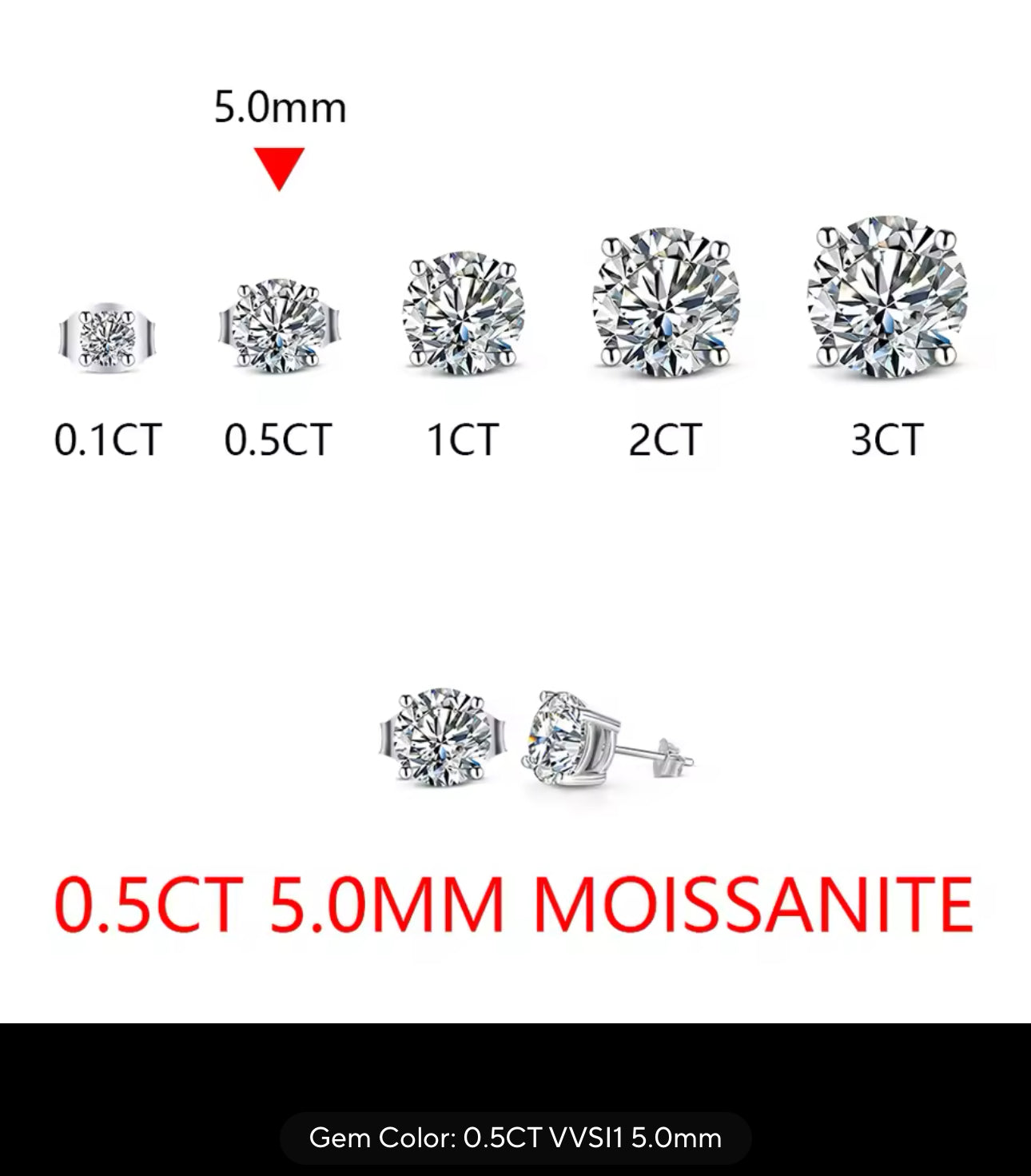 Silver Classic Moissanite GRA 4 Prong Solitaire (925, Vermeil 3mm-8mm)