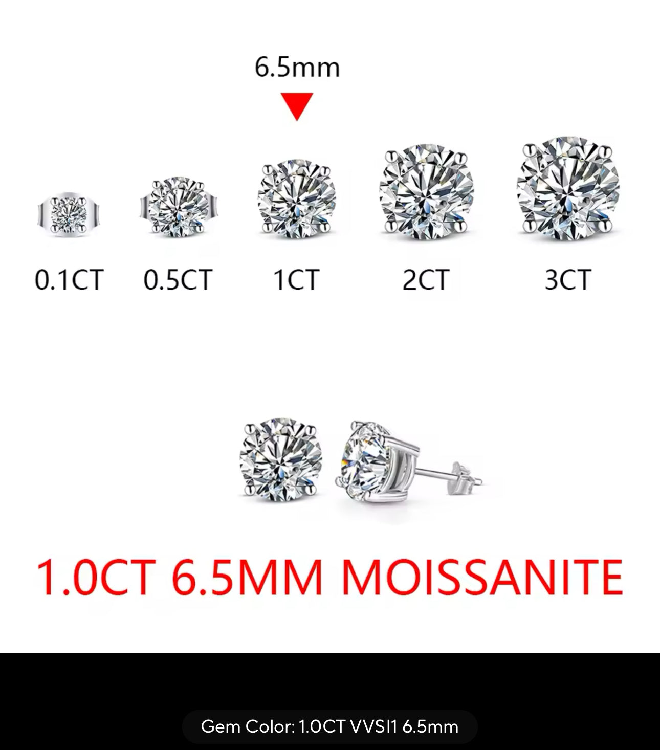 Silver Classic Moissanite GRA 4 Prong Solitaire (925, Vermeil 3mm-8mm)