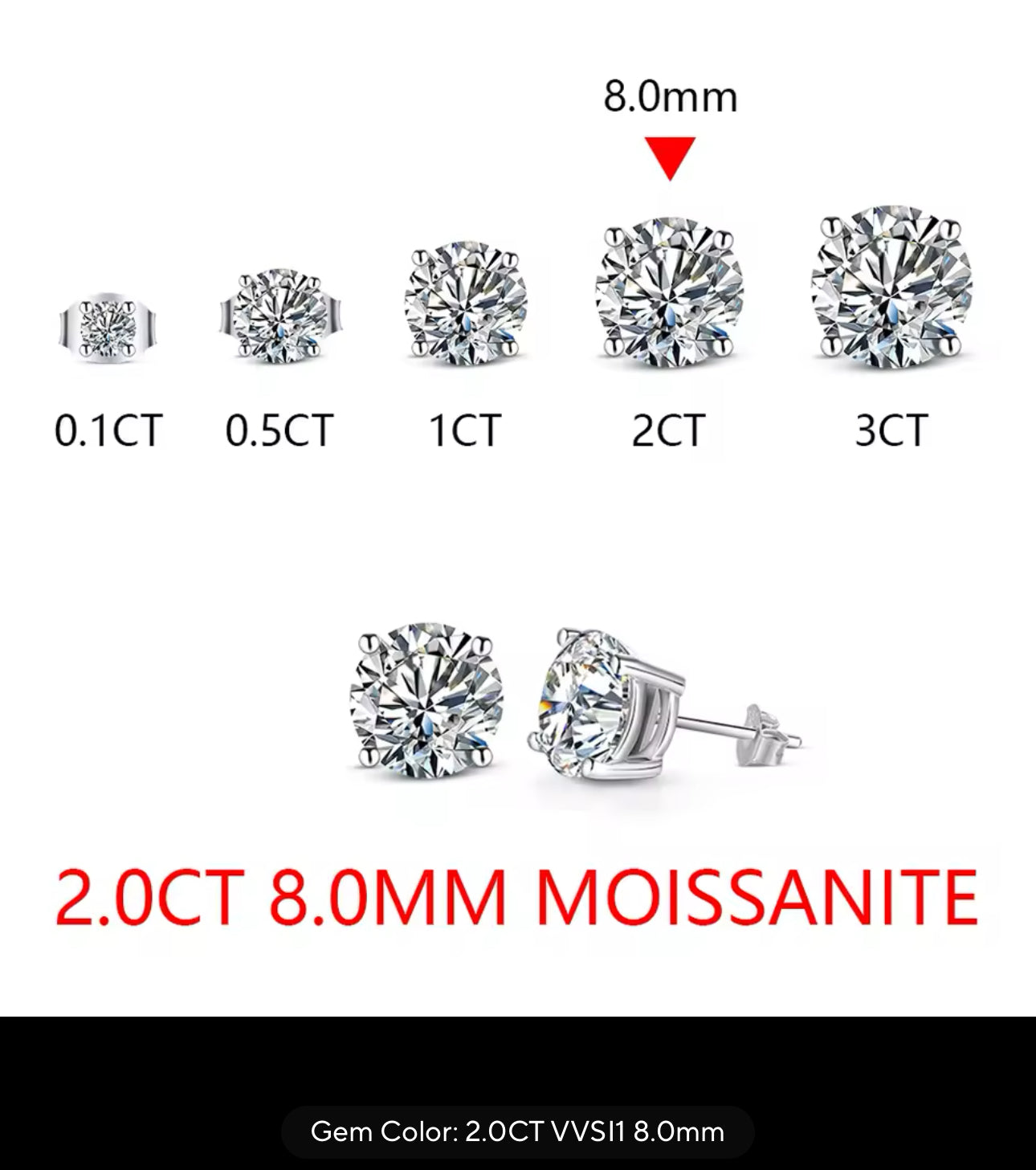 Silver Classic Moissanite GRA 4 Prong Solitaire (925, Vermeil 3mm-8mm)