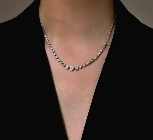 Silver Gabrielle Moissanite Pear Tennis Necklace (2.04 TCW)