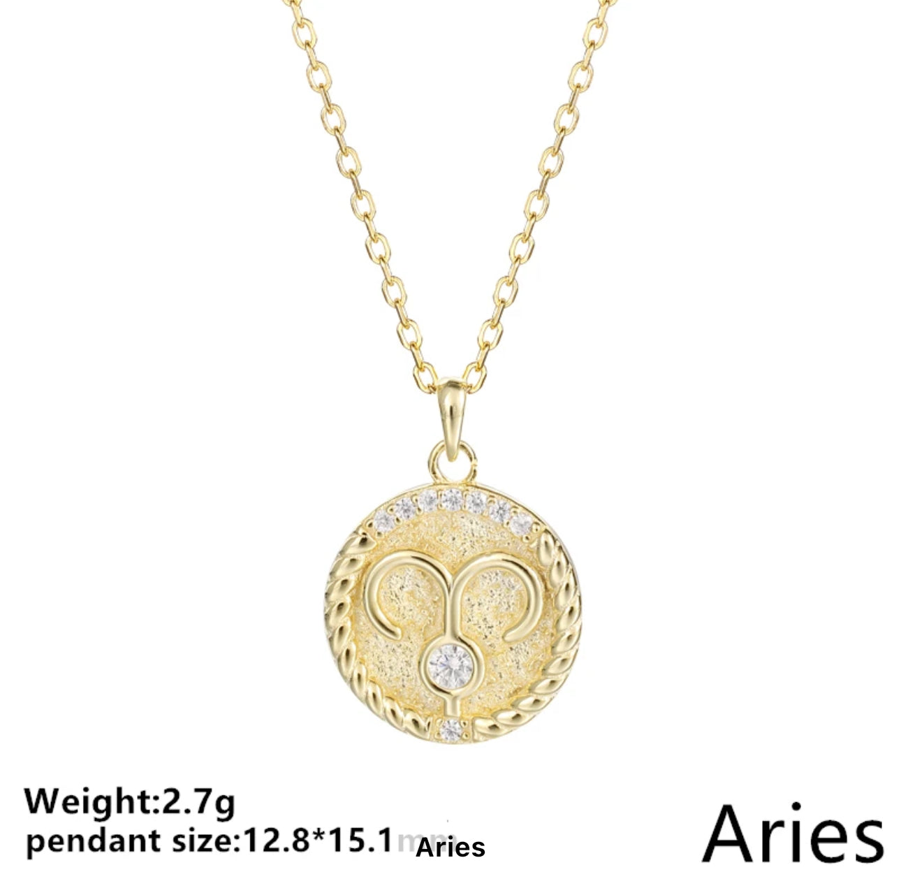 Gold Cable & Cubic Zodiac Necklace (925)