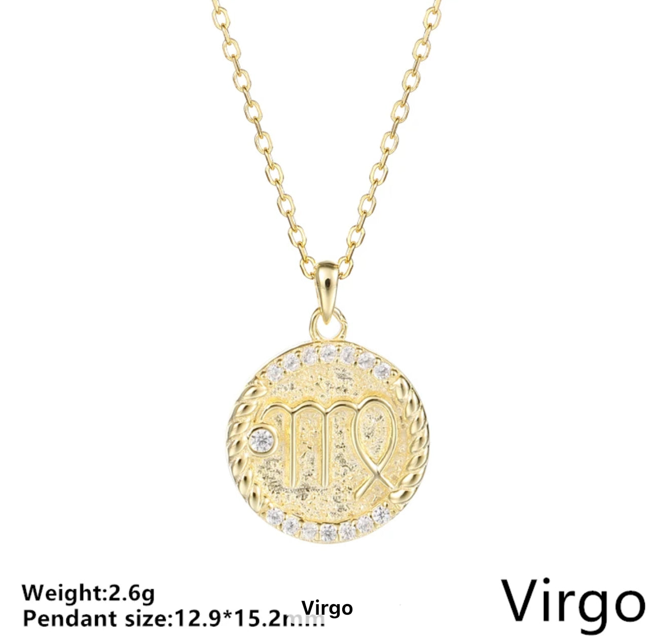 Gold Cable & Cubic Zodiac Necklace (925)