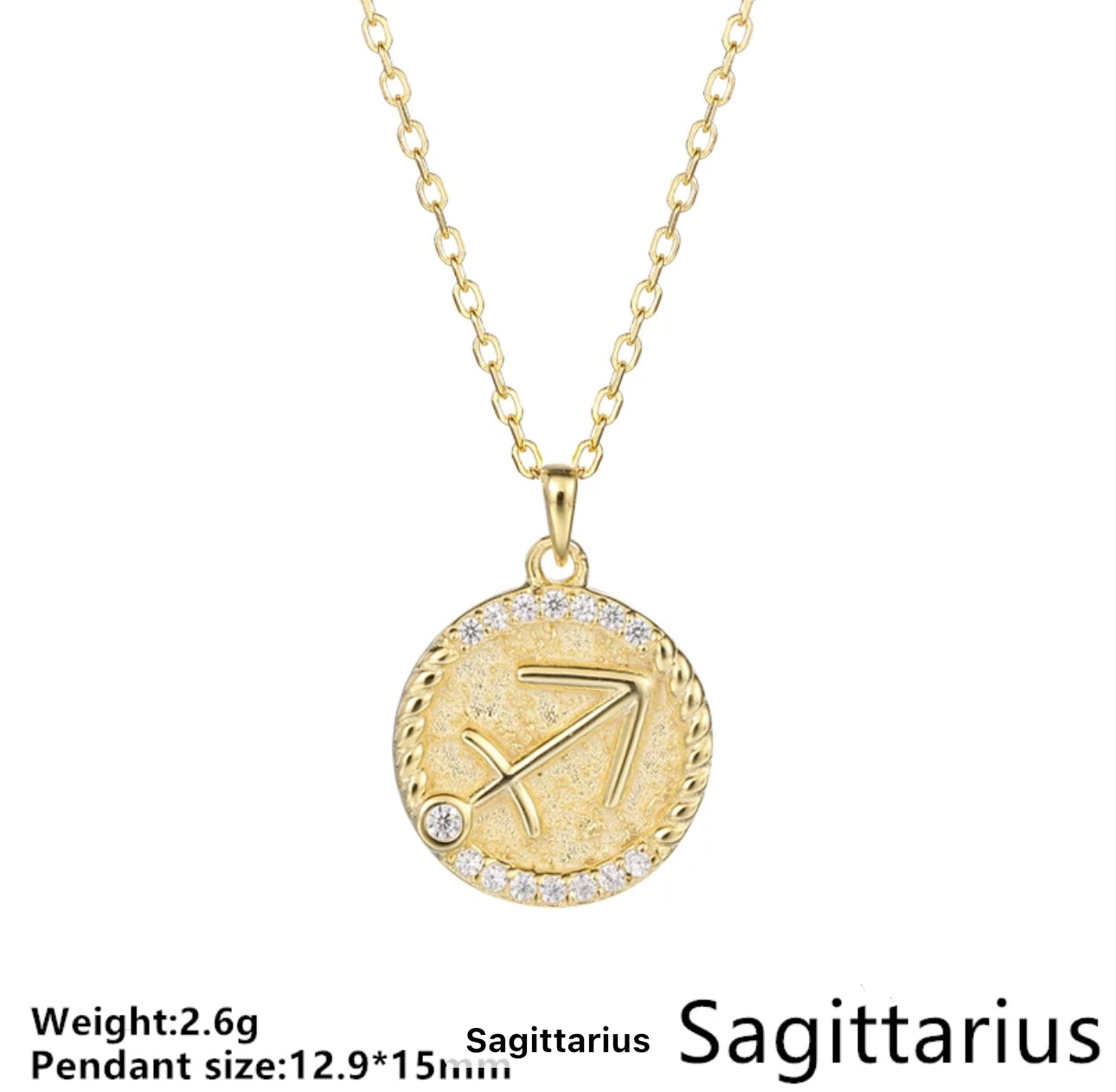 Gold Cable & Cubic Zodiac Necklace (925)