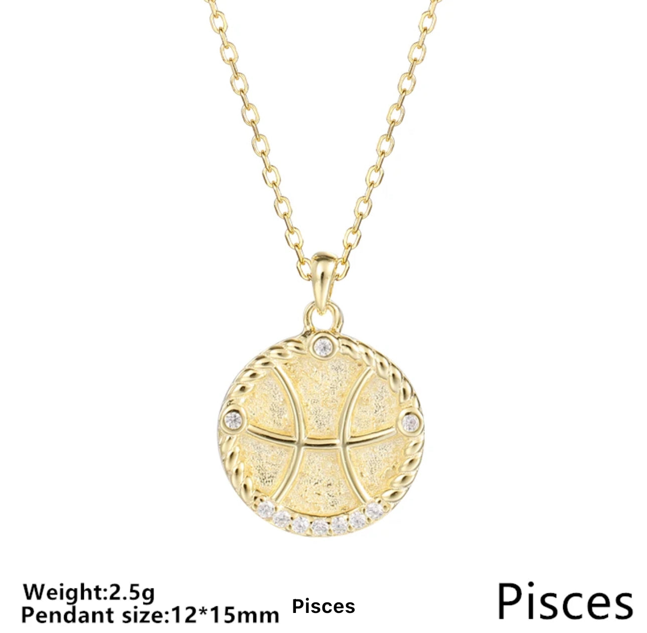 Gold Cable & Cubic Zodiac Necklace (925)