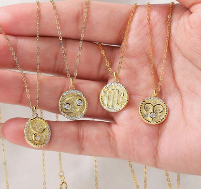 Gold Cable & Cubic Zodiac Necklace (925)