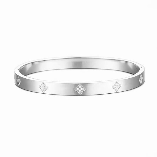 Silver Clover Sparkle Bangle Waterproof (Stainless Steel)