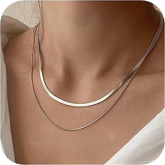 The Perfect Herringbone Layer Necklace (3mm, Gold, Silver, Rose)