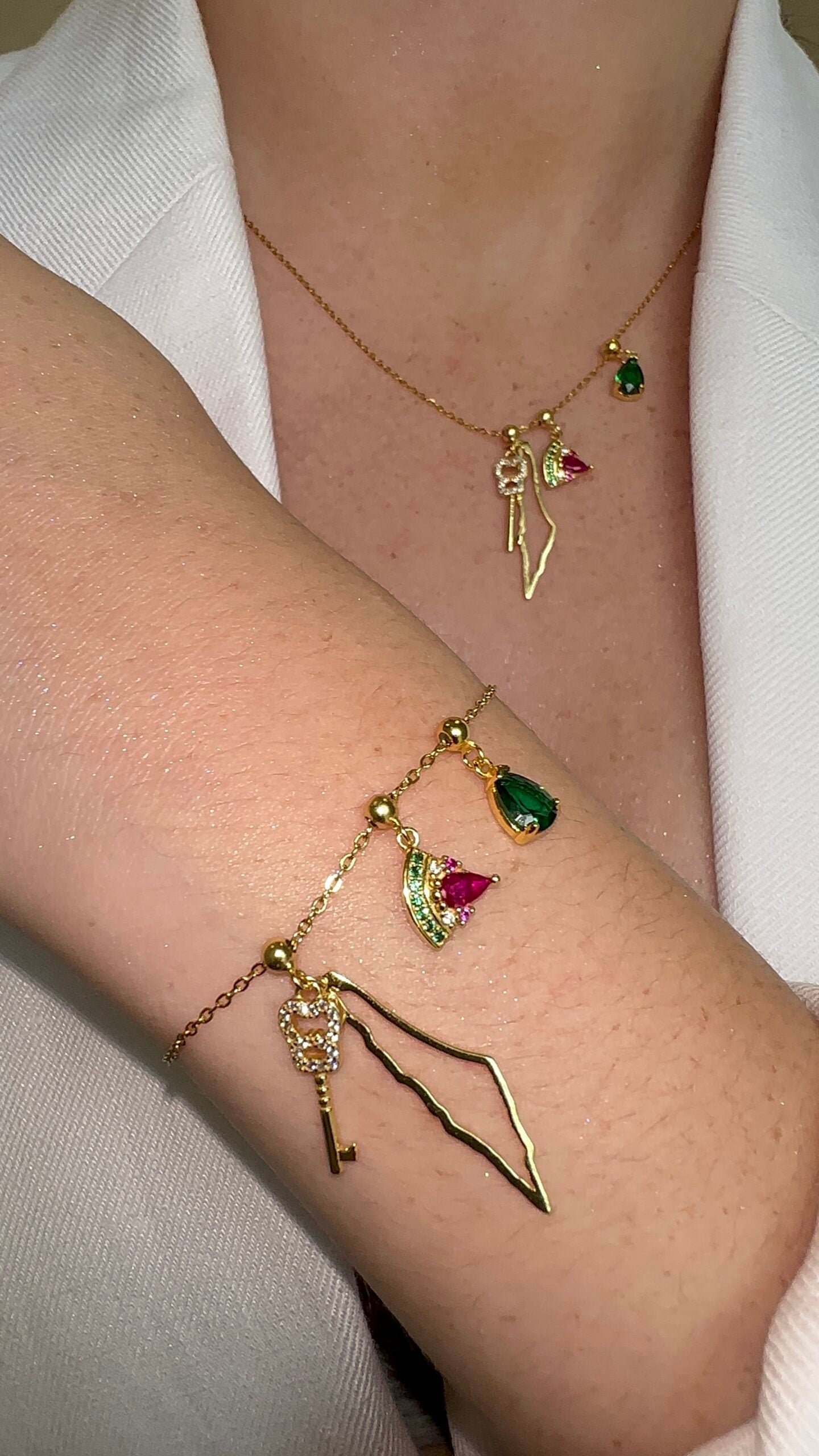 Elite Series Gold Pear Emerald Drop Charm (925, 18k Vermeil)