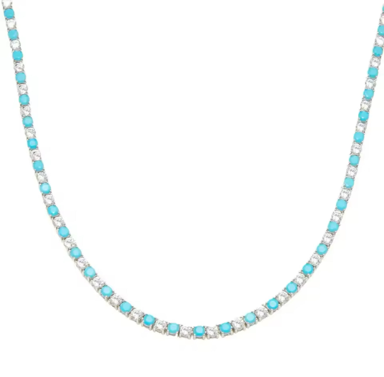 Silver & Turquoise Sparkle Tennis Necklace (Mix Metal)