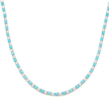 Silver & Turquoise Sparkle Tennis Necklace (Mix Metal)