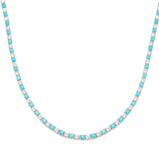 Silver & Turquoise Sparkle Tennis Necklace (Mix Metal)