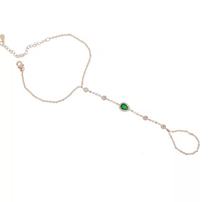 Rose Gold & Green Pear Halo Wrist Finger Bracelet (Mix Metal)
