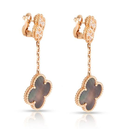 Rose Gold & Grey Pearl Pave  Drop Earring (925)