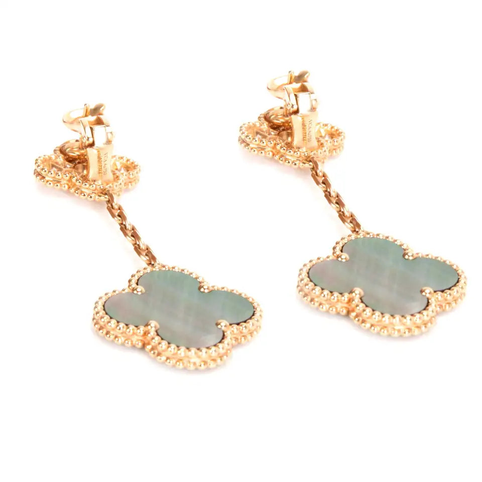 Rose Gold & Grey Pearl Pave  Drop Earring (925)