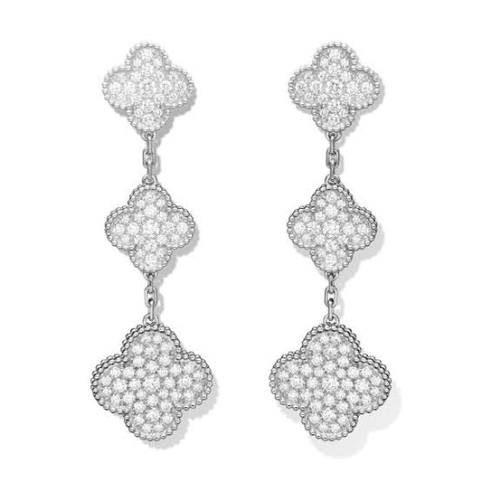 Full Silver Pave 3 Drop Motif Earring (925)