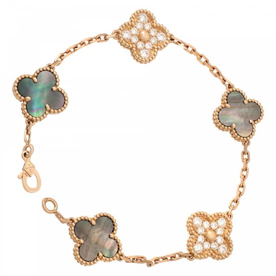 Rose Gold & Grey Pearl Vintage Pave Clover Bracelet (925)