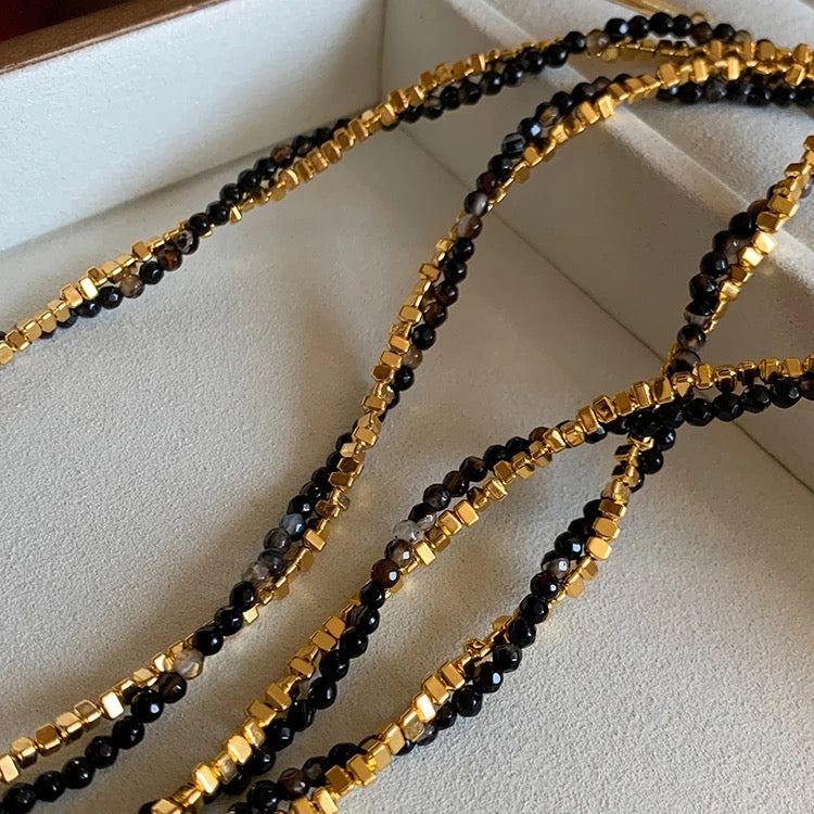 Mystical Bond Black & Gold Agate Twist Necklace