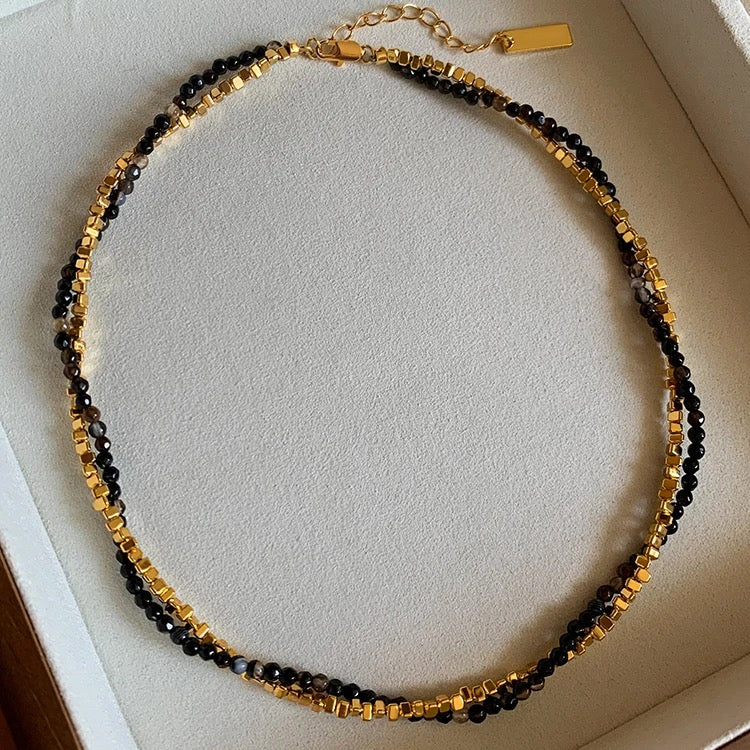 Mystical Bond Black & Gold Agate Twist Necklace