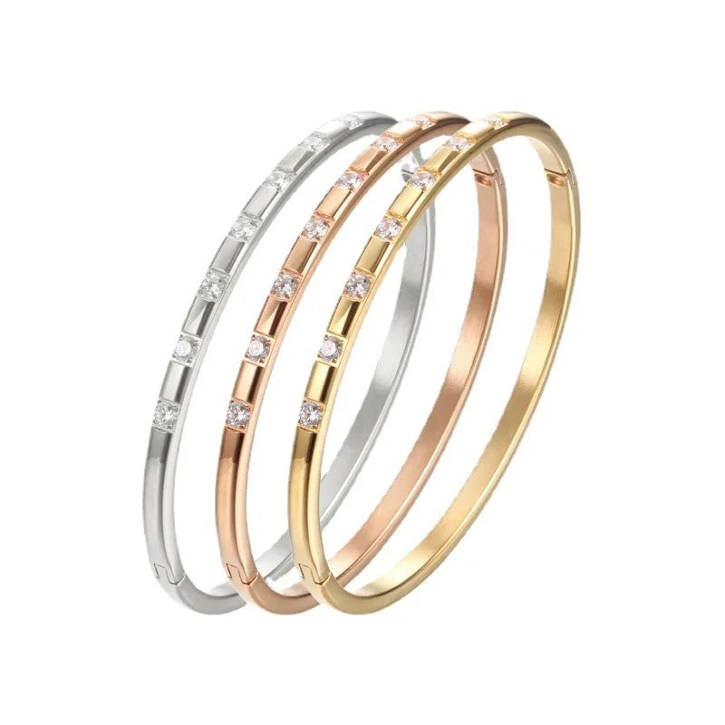 Bejewelled Bangle (4mm) (Gold, Silver, Rose)