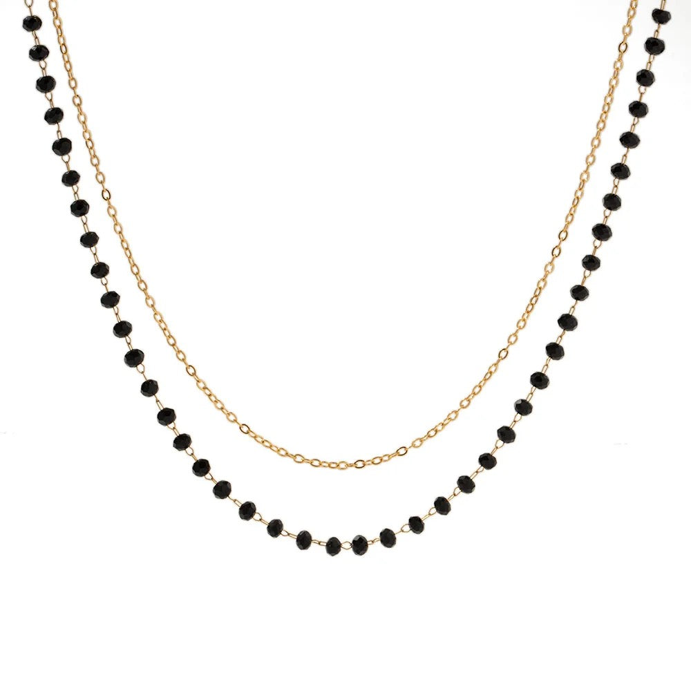 Mystical Double Layer Black Bead Necklace