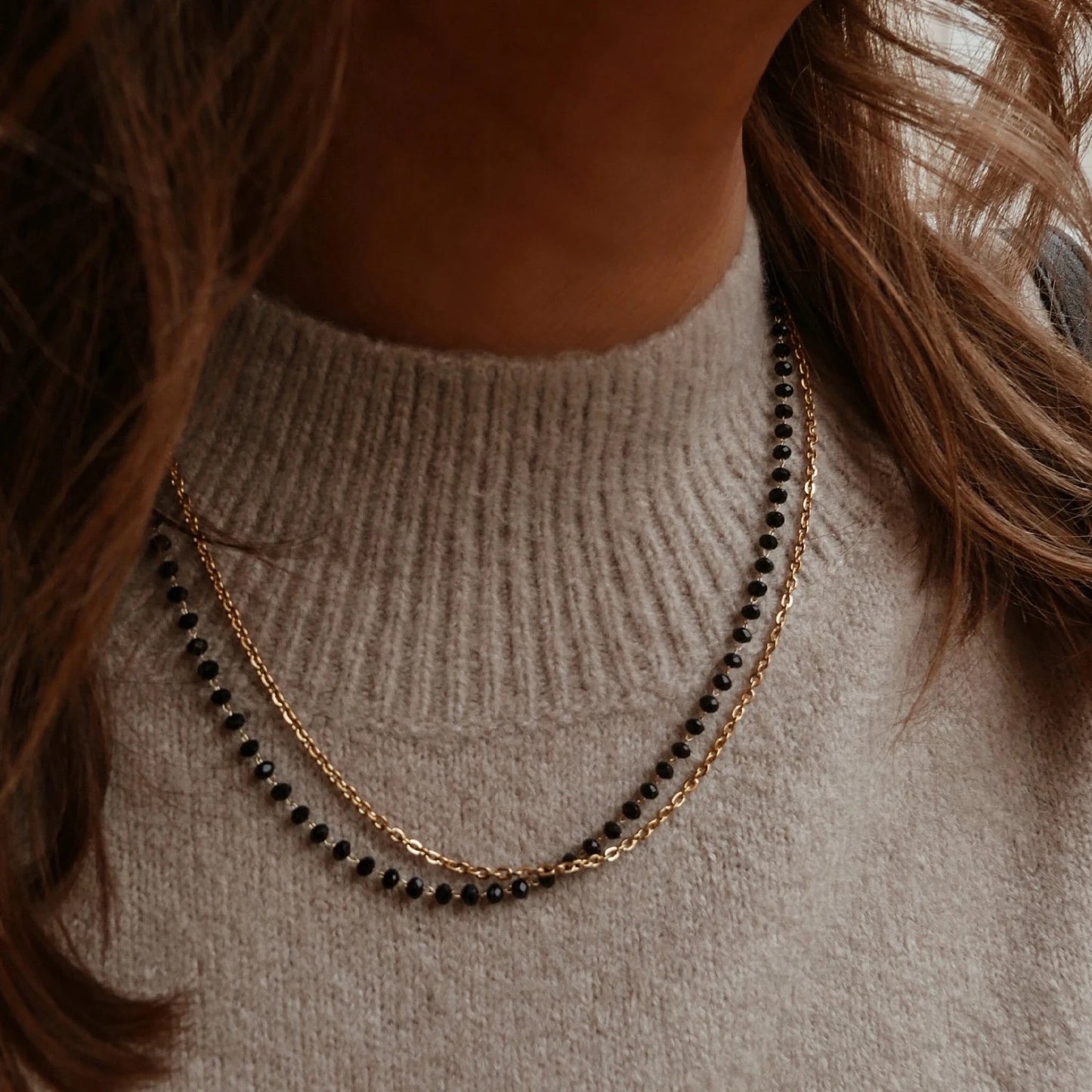 Mystical Double Layer Black Bead Necklace