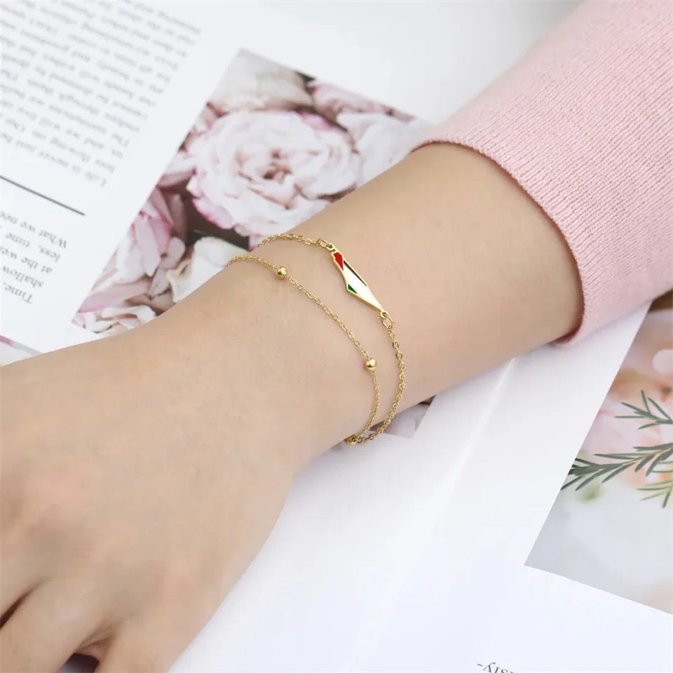 Gold Double Strand Palestine Flag Bracelet