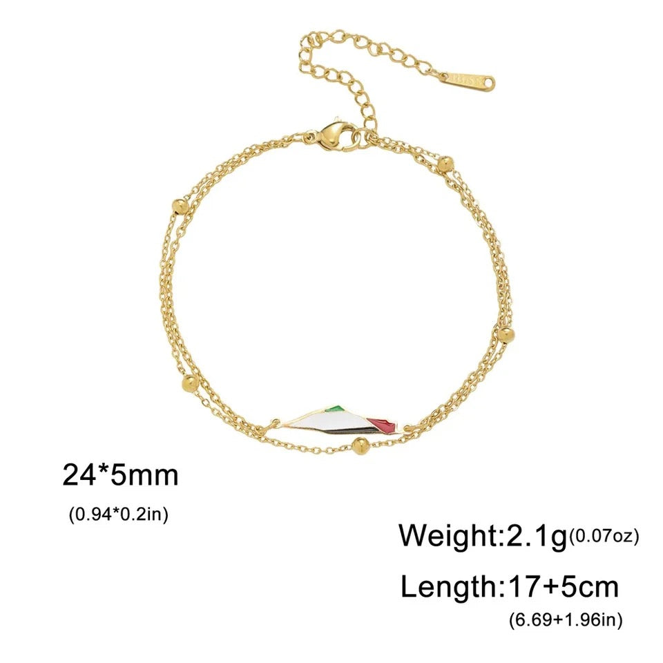 Gold Double Strand Palestine Flag Bracelet