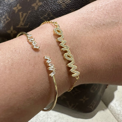 Gold Mama Pave Nameplate Bracelet