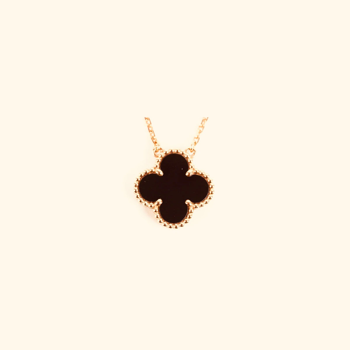 Rose Gold & Black Agate Floating Clover Necklace