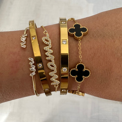 Gold Mama Pave Nameplate Bracelet