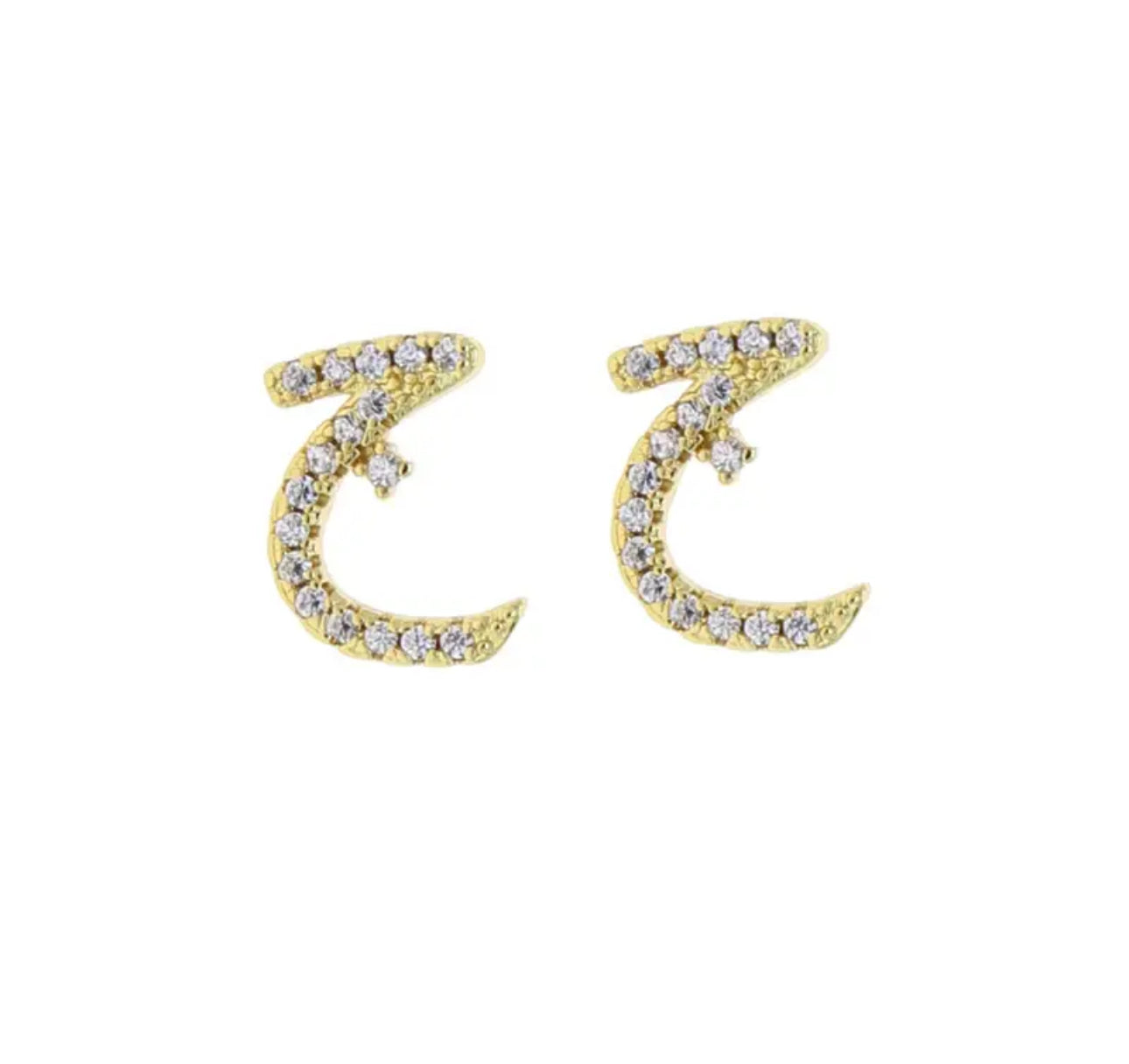 Gold Pave Dainty Cubic Arabic Initial Studs (Mix Metal)