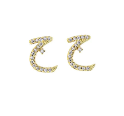 Gold Pave Dainty Cubic Arabic Initial Studs (Mix Metal)