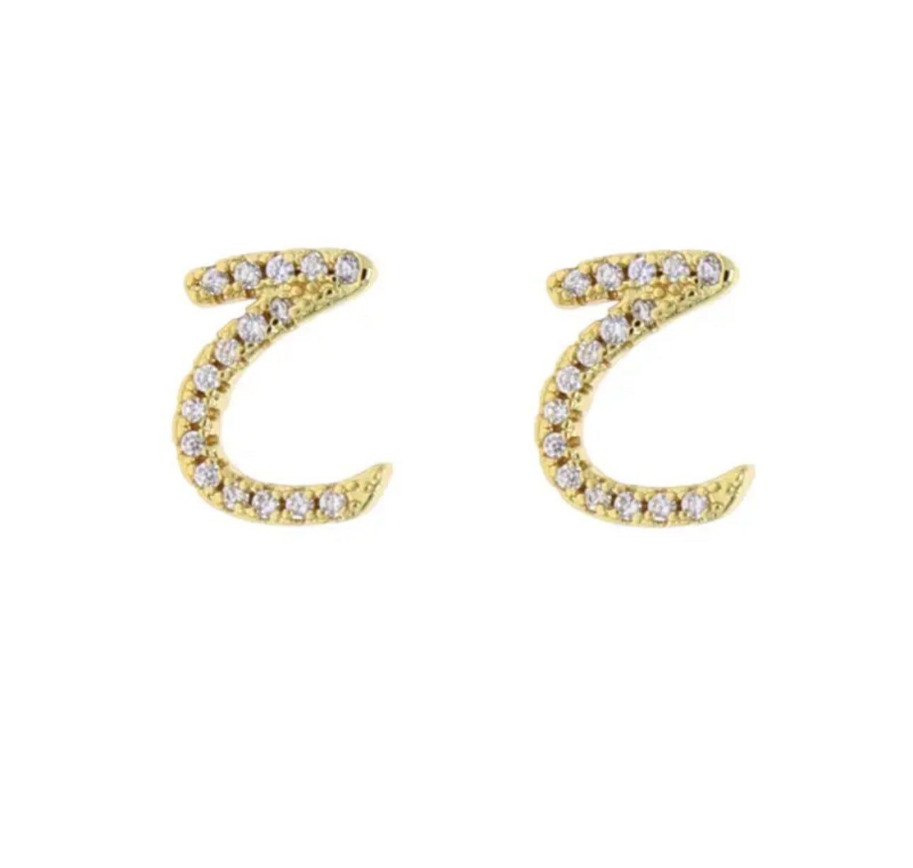 Gold Pave Dainty Cubic Arabic Initial Studs (Mix Metal)