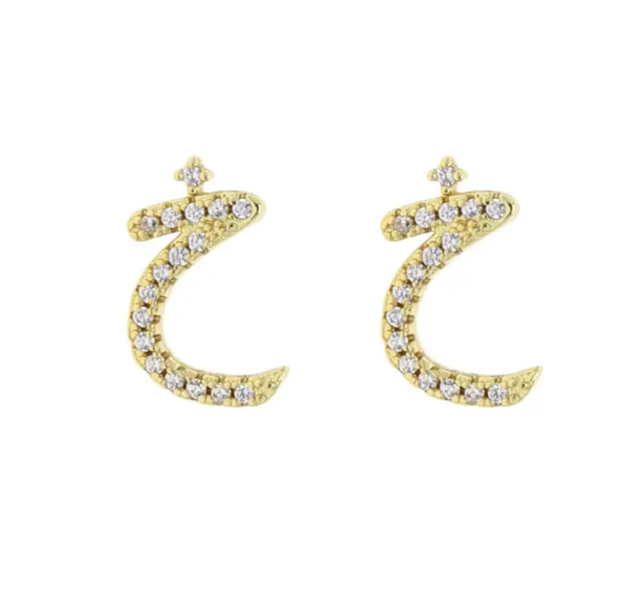 Gold Pave Dainty Cubic Arabic Initial Studs (Mix Metal)