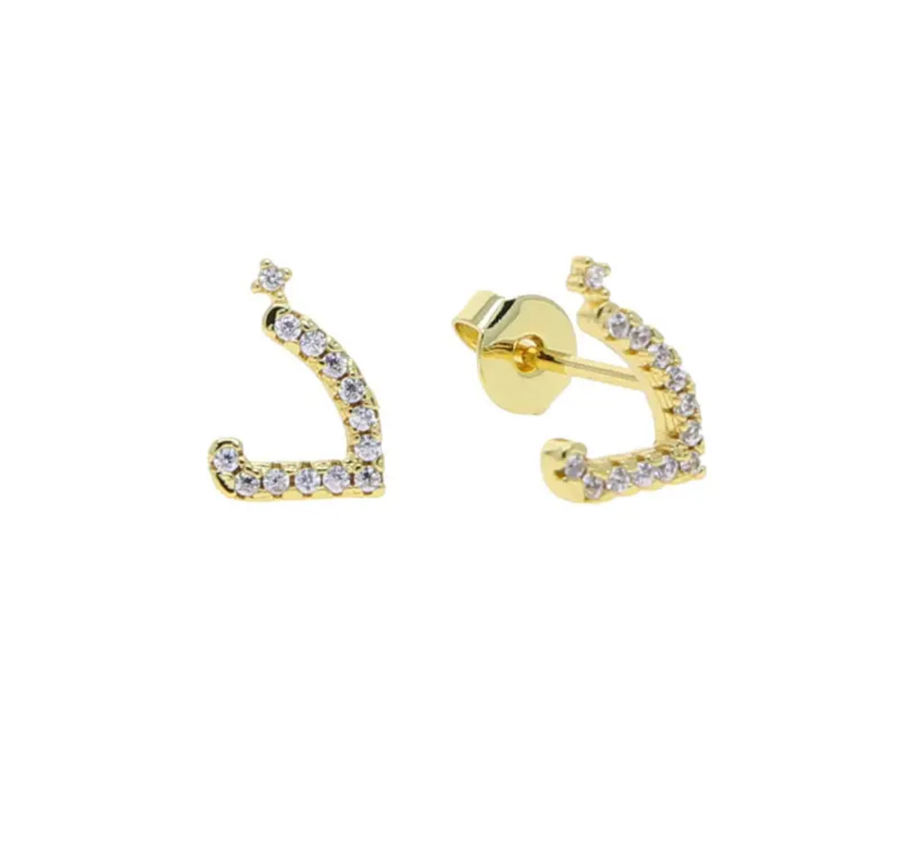 Gold Pave Dainty Cubic Arabic Initial Studs (Mix Metal)