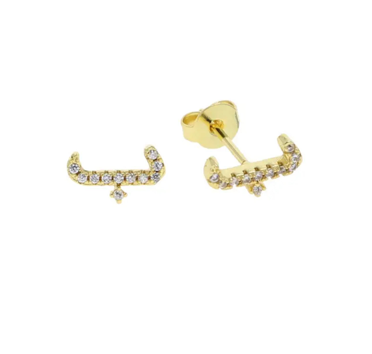 Gold Pave Dainty Cubic Arabic Initial Studs (Mix Metal)