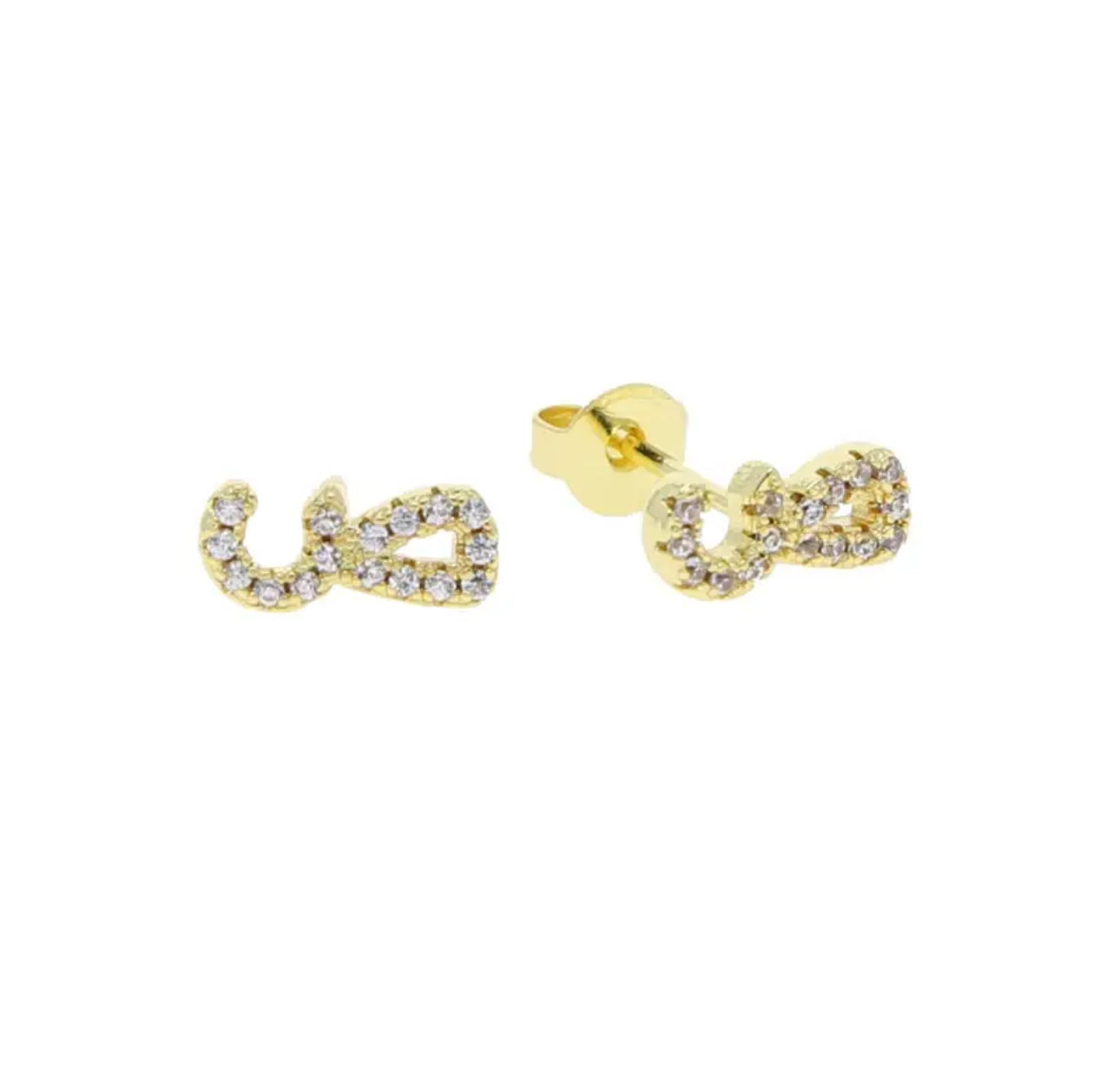 Gold Pave Dainty Cubic Arabic Initial Studs (Mix Metal)