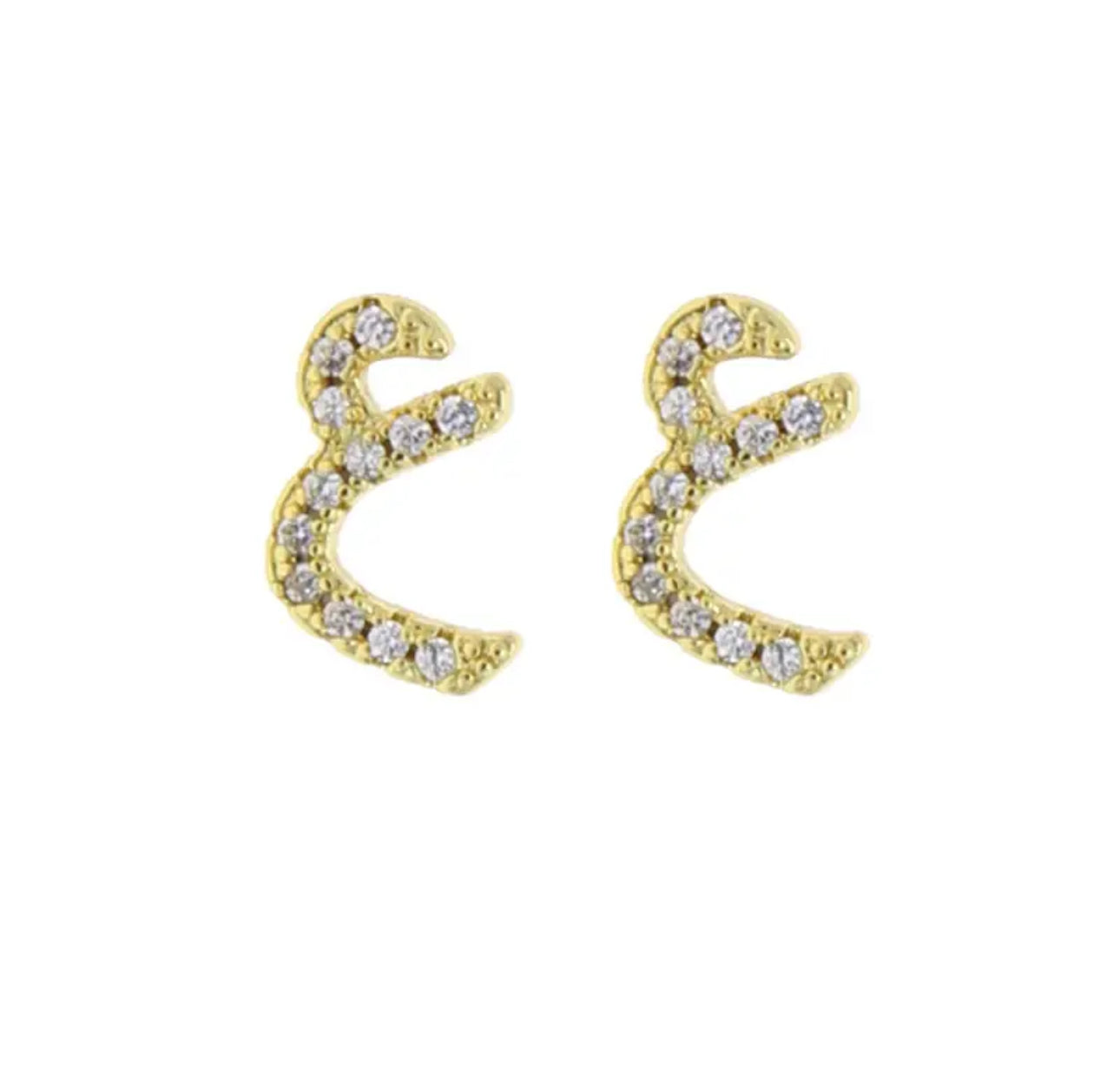 Gold Pave Dainty Cubic Arabic Initial Studs (Mix Metal)