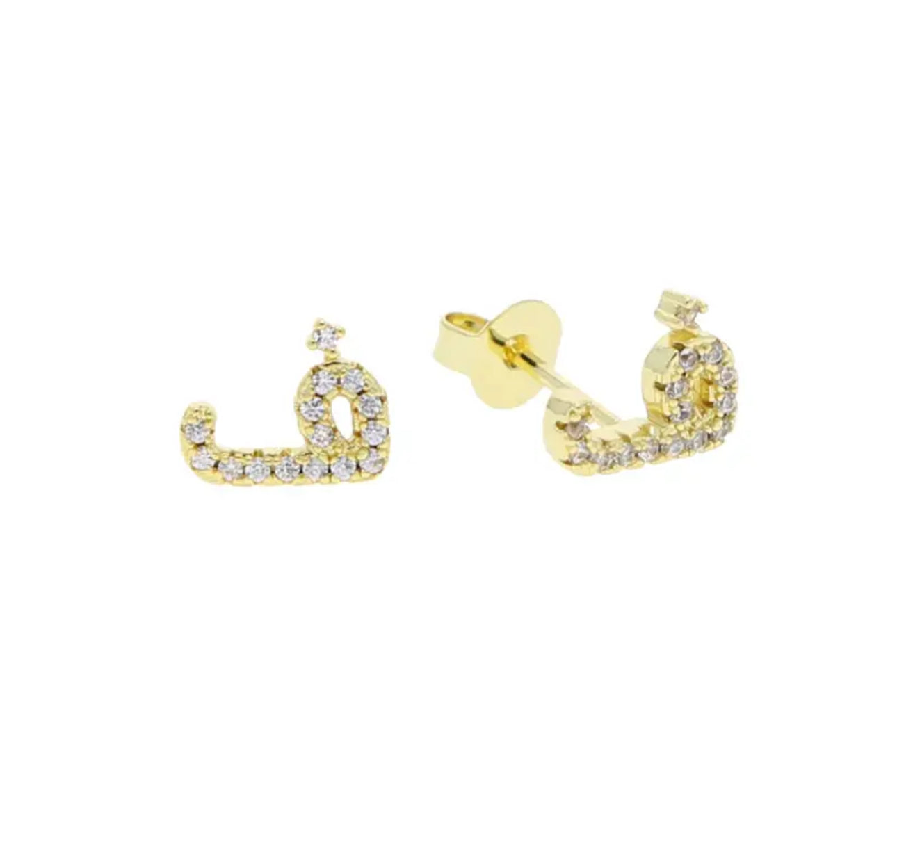 Gold Pave Dainty Cubic Arabic Initial Studs (Mix Metal)