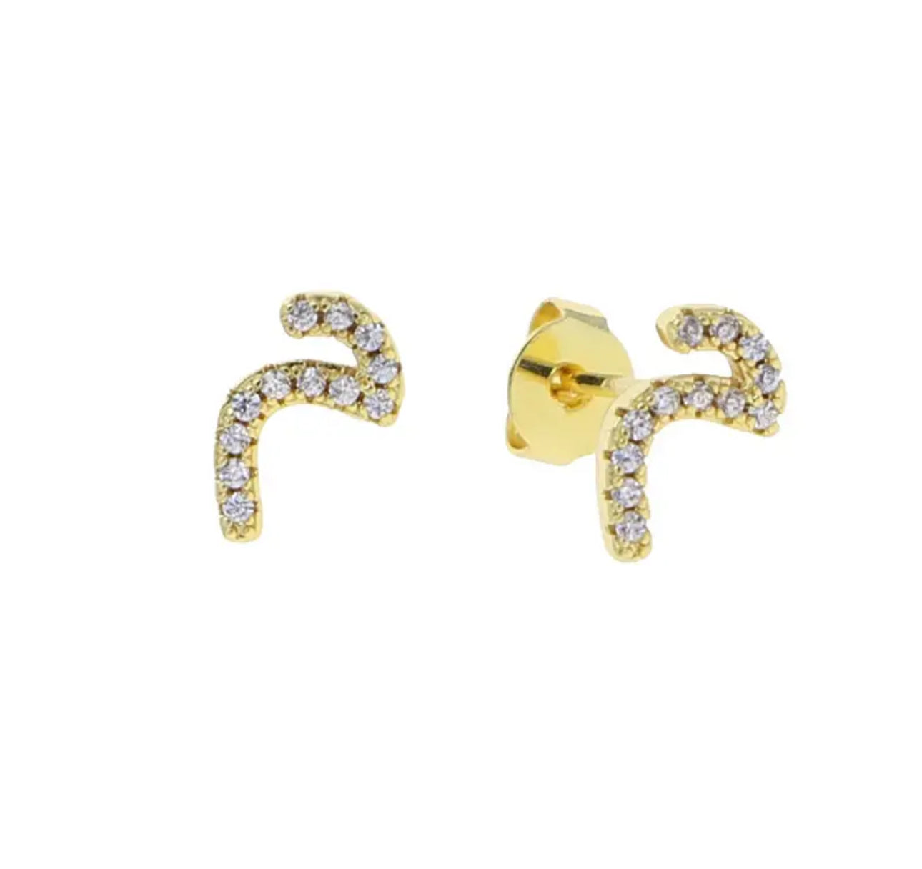 Gold Pave Dainty Cubic Arabic Initial Studs (Mix Metal)